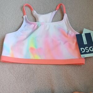 DSG White Holographic Sports Bra with Coral Trim